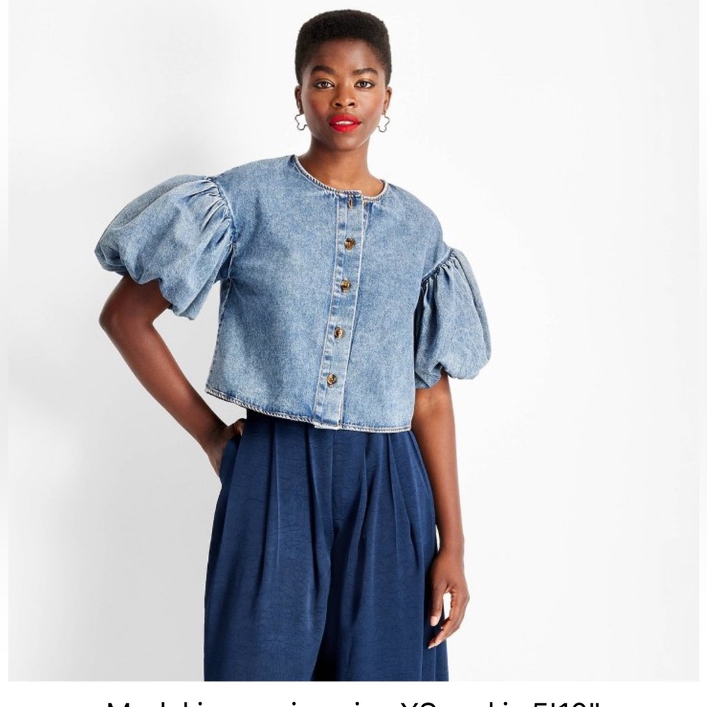 Future Collective Puff Short Sleeve Denim Top